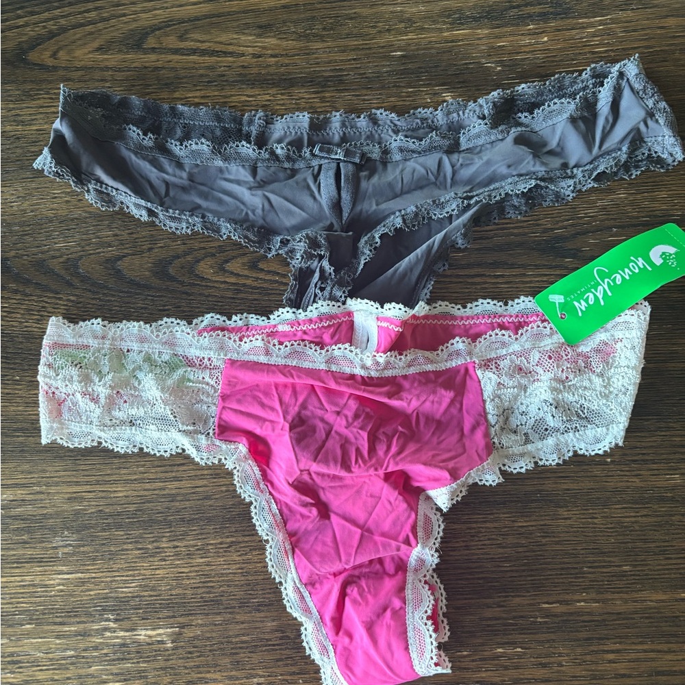 Honeydew Intimates Pink and Gray Lace Trim Panties